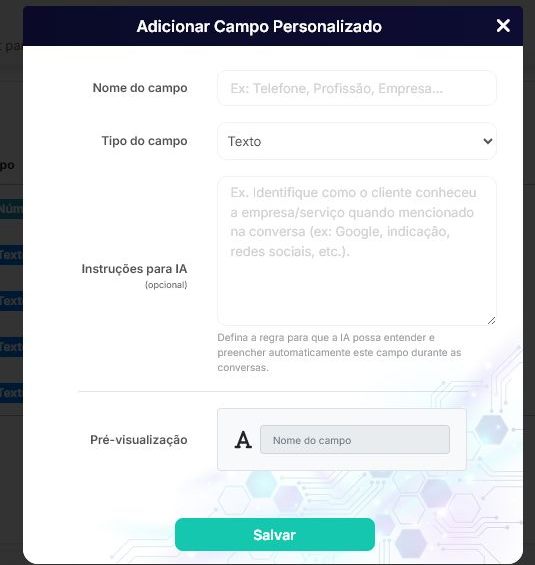 Campos personalizados (CPF, curso, e-mail, polo) preenchidos automaticamente pela IA