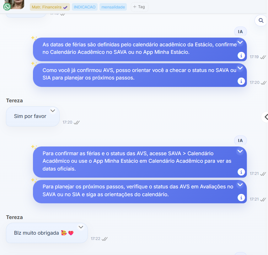Print da IA conversando no WhatsApp