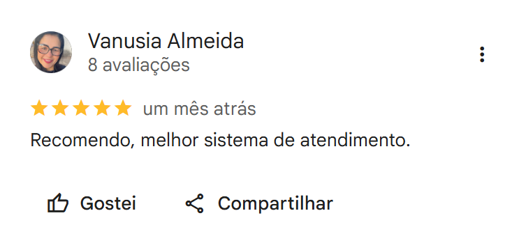 Avaliação 5 estrelas de Vanúsia no Google sobre o ChatGeniuns